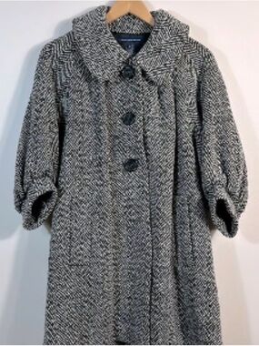 French Connection Jackie Kennedy Black & White Herringbone Pea Coat